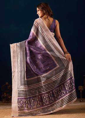 Lavender color jute silk fabric designer printed ready to wear saree 2
