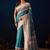 Sea green color jute silk fabric designer printed ready to wear saree