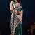 Sea green color jute silk fabric designer printed ready to wear saree