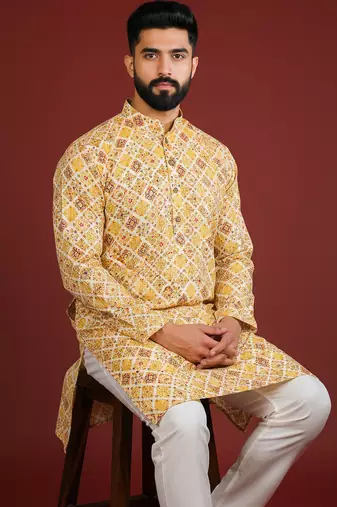 Mustard color beautiful kurta payjama for handsome men's looks