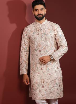 Beige color beautiful kurta payjama for handsome men's looks 3