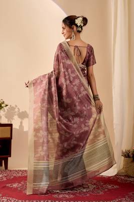 Rust color jute silk fabric designer printed ready to wear saree 2