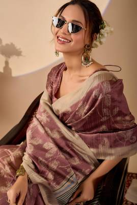Rust color jute silk fabric designer printed ready to wear saree 3