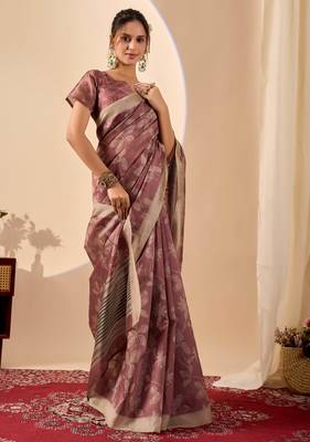 Rust color jute silk fabric designer printed ready to wear saree 4