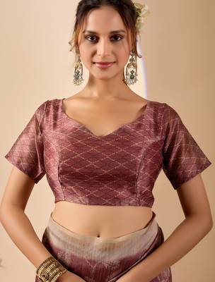 Rust color jute silk fabric designer printed ready to wear saree 5