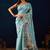 sky blue color jute silk blend fabric designer printed ready to wear saree