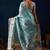 sky blue color jute silk blend fabric designer printed ready to wear saree