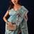 sky blue color jute silk blend fabric designer printed ready to wear saree