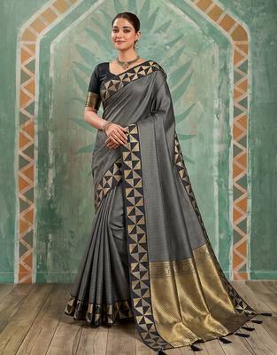 black color smart art silk blend woven designer ethnic festive saree 1
