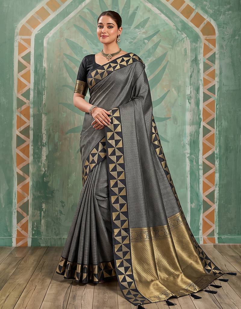 Black color smart art silk woven designer ethnic festive saree