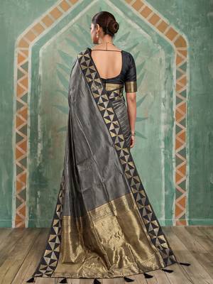 black color smart art silk blend woven designer ethnic festive saree 2