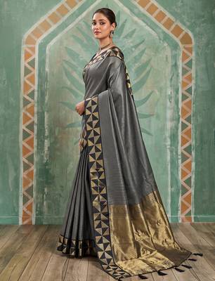 black color smart art silk blend woven designer ethnic festive saree 3