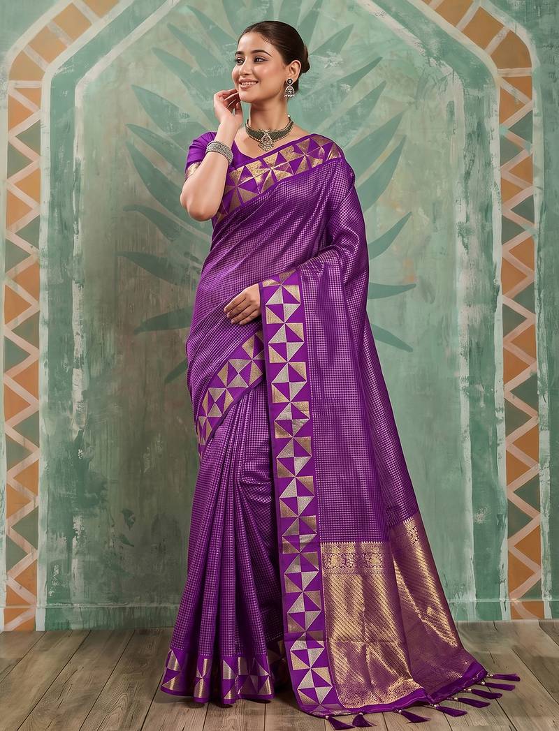 purple color smart art silk blend woven designer ethnic festive saree