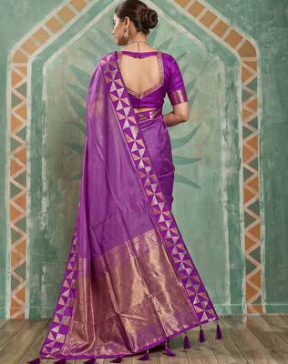purple color smart art silk blend woven designer ethnic festive saree 2