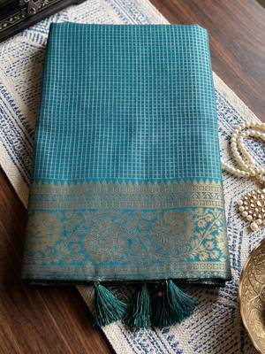 teal color smart art silk blend woven designer ethnic festive saree 4