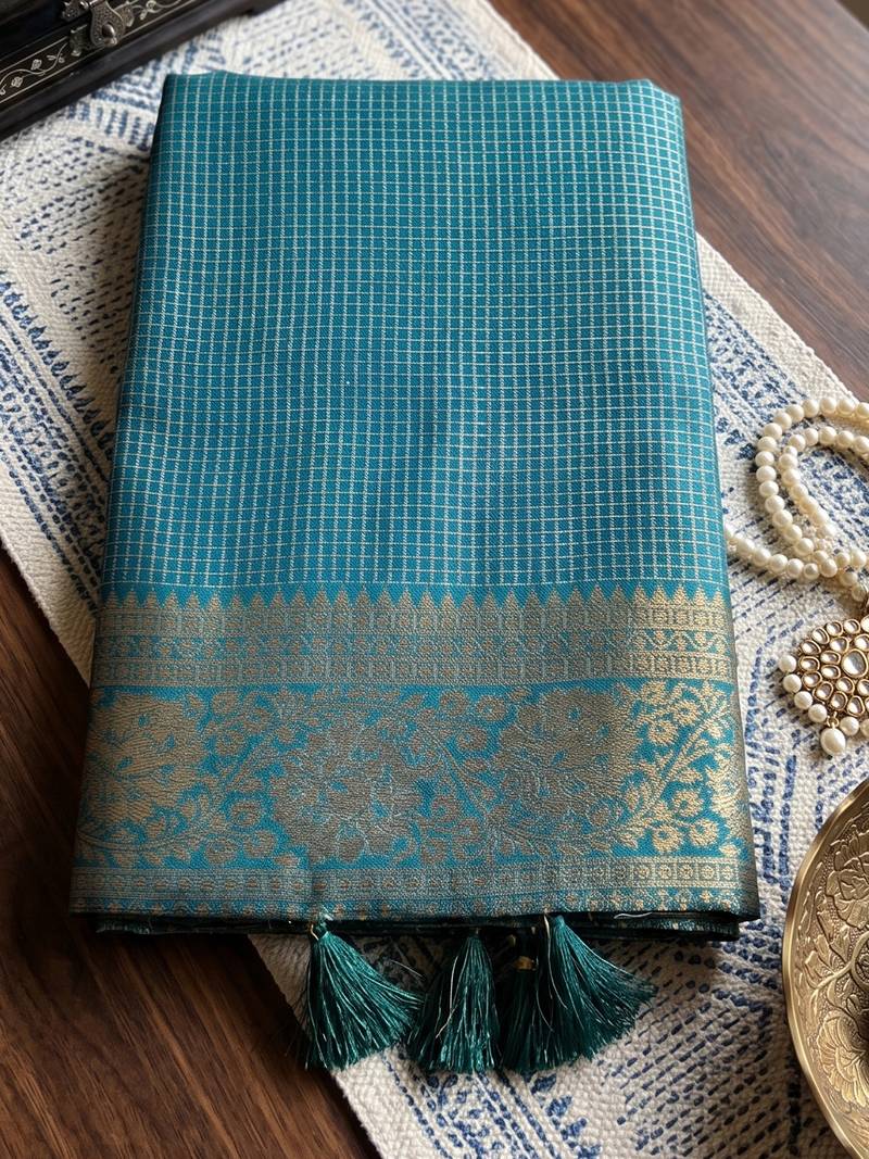 teal color smart art silk blend woven designer ethnic festive saree