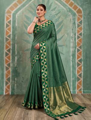 green color smart art silk blend woven designer ethnic festive saree 1