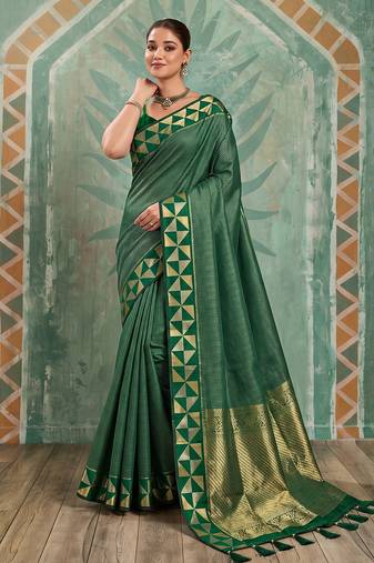 green color smart art silk blend woven designer ethnic festive saree