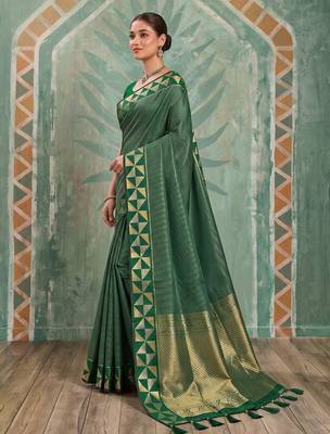 green color smart art silk blend woven designer ethnic festive saree 3
