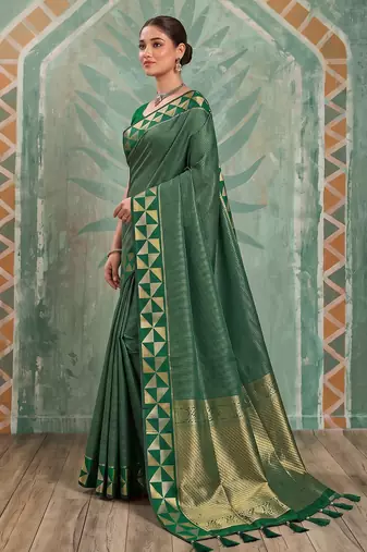 green color smart art silk blend woven designer ethnic festive saree