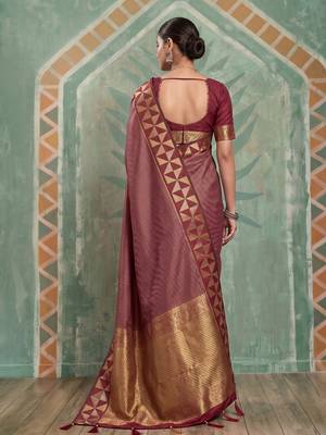 maroon color smart art silk blend woven designer ethnic festive saree 2