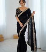black color fendy satin fabric beautiful sequins work saree