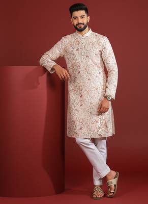 Beige color beautiful kurta payjama for handsome men's looks 4