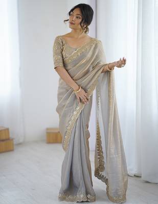 grey color fendy satin fabric beautiful sequins work saree 4