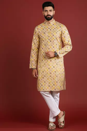 Mustard color beautiful kurta payjama for handsome men's looks