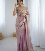 Pink color fendy satin fabric beautiful sequins work saree