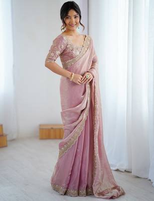 Pink color fendy satin fabric beautiful sequins work saree 2
