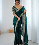 green color fendy satin fabric beautiful sequins work saree