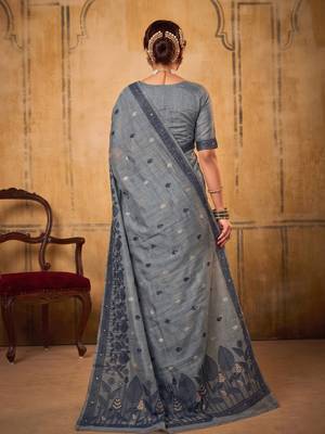 dark grey color cotton blend fabric woven designer ethnic ceremonial saree 2