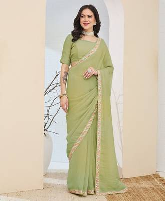 green color smart silk blend solid designer ready to wear partywear saree 1