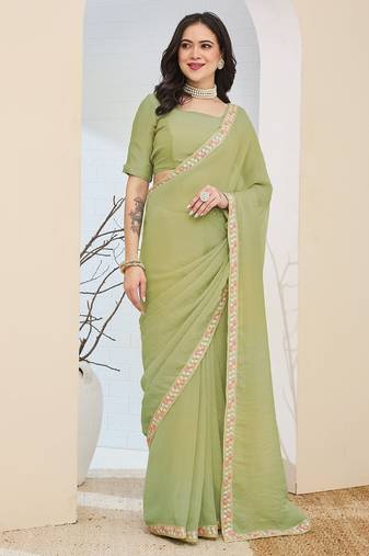 green color smart silk blend solid designer ready to wear partywear saree