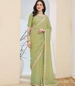 green color smart silk blend solid designer ready to wear partywear saree