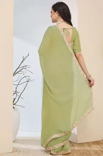 green color smart silk blend solid designer ready to wear partywear saree