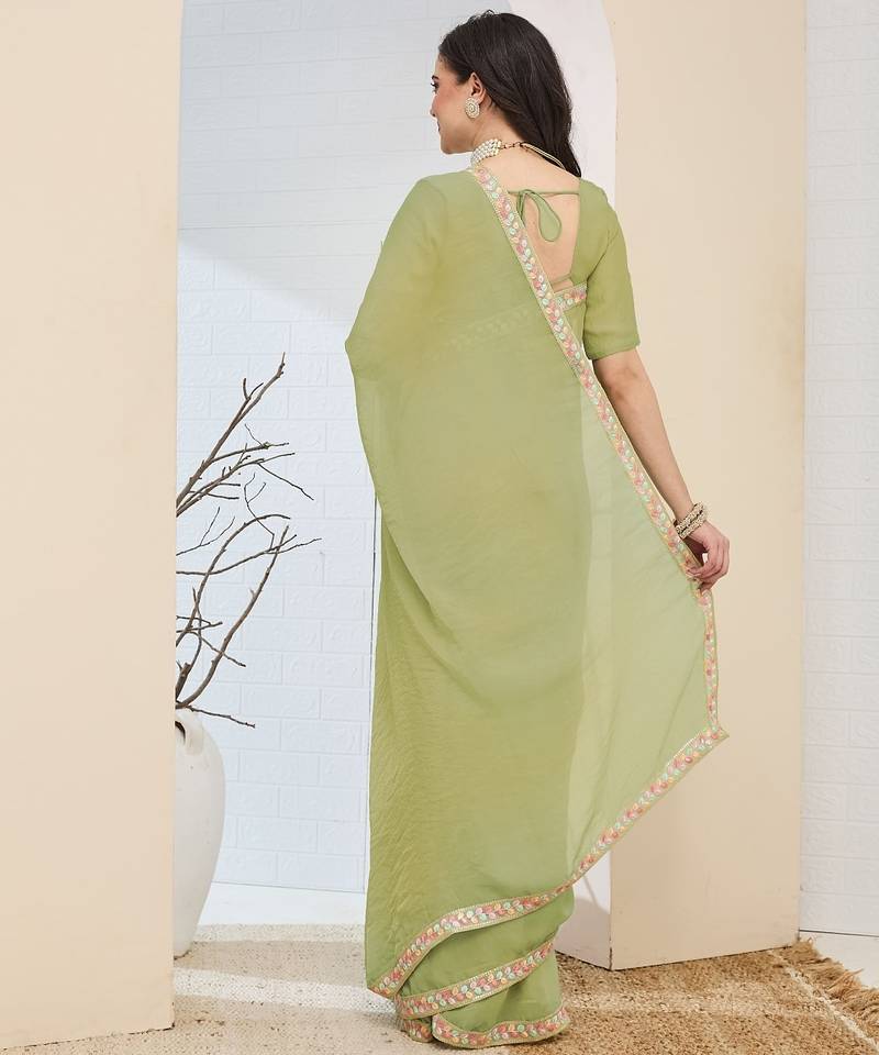 green color smart silk blend solid designer ready to wear partywear saree