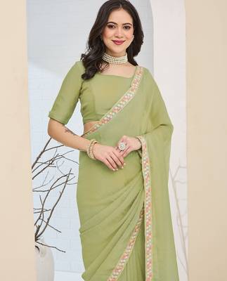 green color smart silk blend solid designer ready to wear partywear saree 3