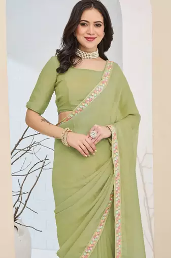 green color smart silk blend solid designer ready to wear partywear saree