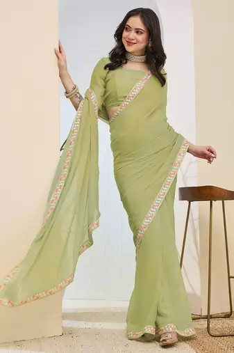 green color smart silk blend solid designer ready to wear partywear saree