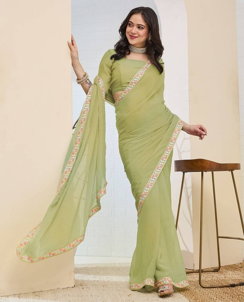 green color smart silk blend solid designer ready to wear partywear saree