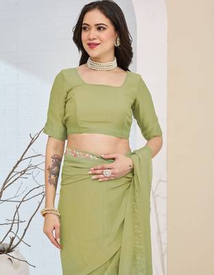 green color smart silk blend solid designer ready to wear partywear saree 5