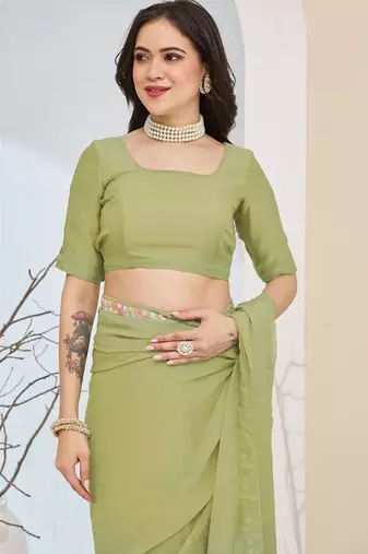 green color smart silk blend solid designer ready to wear partywear saree