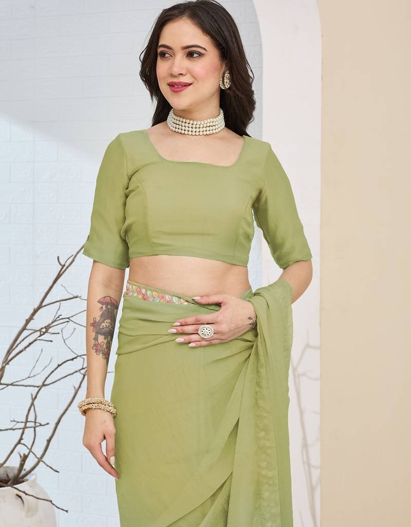 green color smart silk blend solid designer ready to wear partywear saree