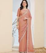 peach color smart silk blend solid designer ready to wear partywear saree