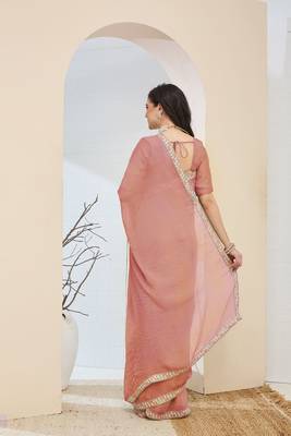 peach color smart silk blend solid designer ready to wear partywear saree 2