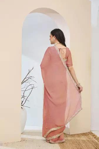 peach color smart silk blend solid designer ready to wear partywear saree