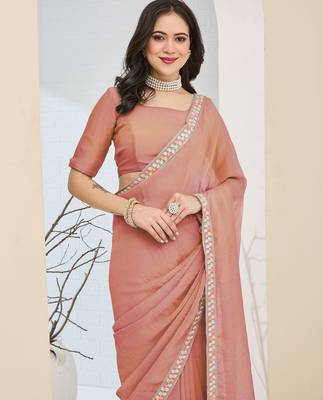 peach color smart silk blend solid designer ready to wear partywear saree 3