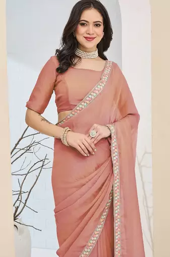 peach color smart silk blend solid designer ready to wear partywear saree
